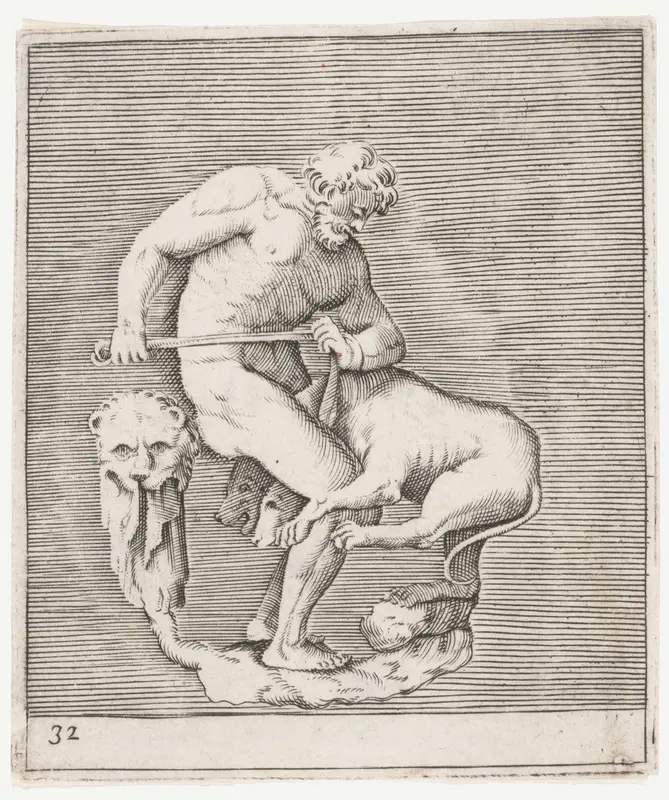 Hercules and Cerberus, from "Ex Antiquis Cameorum et Gemmae Delineata" Wall Art by Anonymous, Italian, 16th century - High-Resolution Digital Print