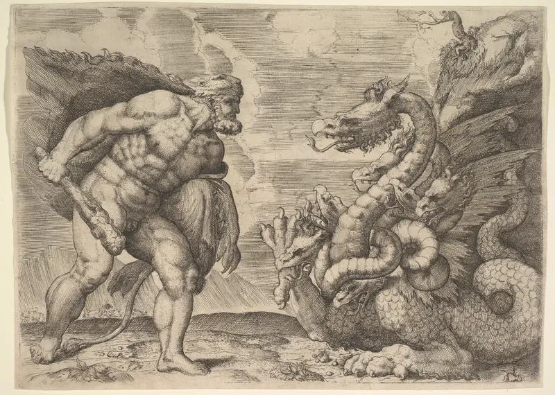 Hercules and the Hydra of Lerna Wall Art by Marco Angolo del Moro - High-Resolution Digital Print