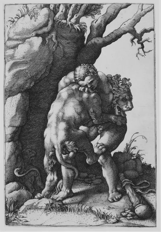 Hercules and the Nemean Lion Wall Art by Adamo (Ghisi) Scultori - High-Resolution Digital Print
