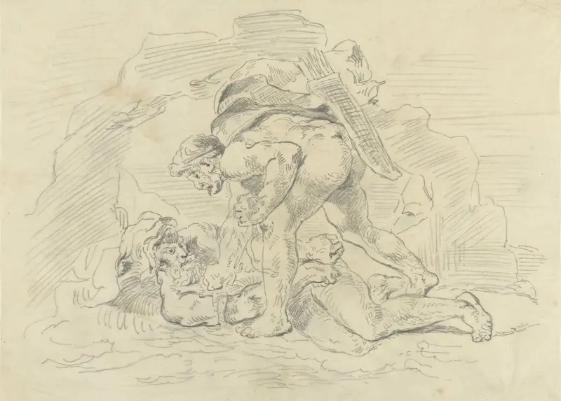 Hercules boeit Nereus Wall Art by Eugène Delacroix - High-Resolution Digital Print