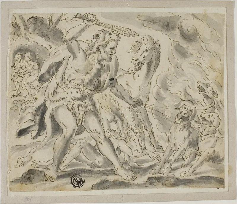 Hercules, Cerberus and the Mares of Diomedes Wall Art by Unknown - High-Resolution Digital Print