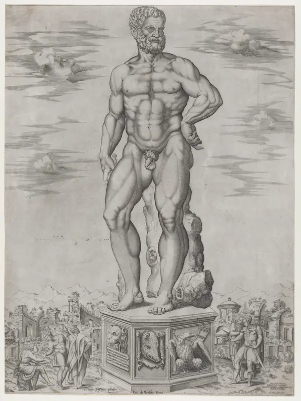 Hercules Colossus at Padua (L'Ercole di casa Benavides a Padova), from "Speculum Romanae Magnificentiae" Wall Art by Anonymous, Italian, 16th century - High-Resolution Digital Print
