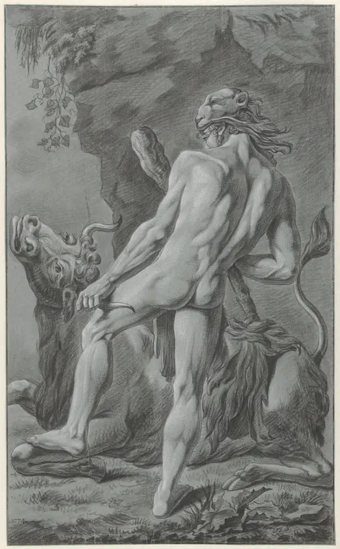 Hercules en de Kretenzische stier, op de rug gezien Wall Art by Unknown - High-Resolution Digital Print