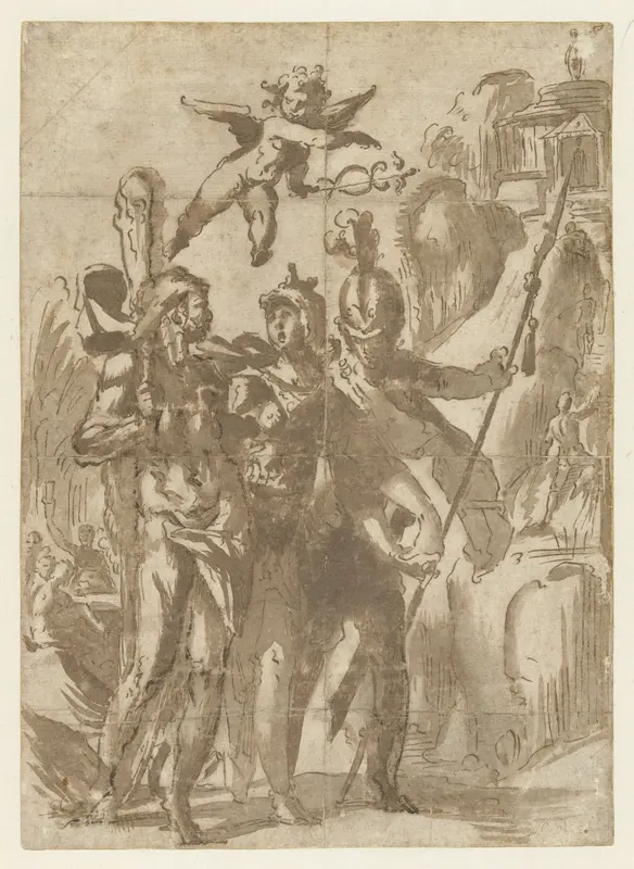 Hercules en Scipio geleid door Minerva op het pad der deugd Wall Art by Bartholomeus Spranger - High-Resolution Digital Print