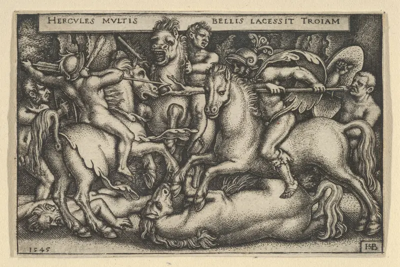 Hercules Fighting Against the Trojans, from "The Labors of Hercules" Wall Art by Sebald Beham - High-Resolution Digital Print