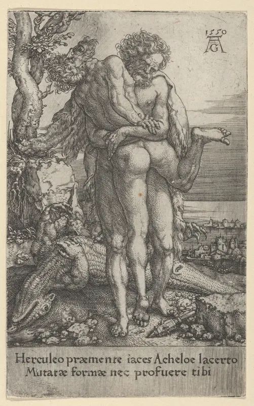 Hercules Fighting the River-God Achelous, from The Labors of Hercules Wall Art by Heinrich Aldegrever - High-Resolution Digital Print