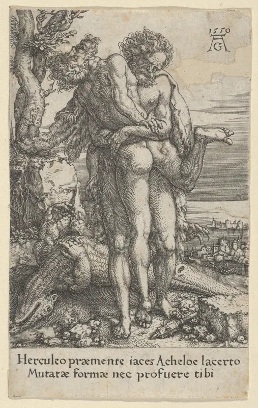 Hercules Fighting the River-God Achelous, from "The Labors of Hercules" Wall Art by Heinrich Aldegrever - High-Resolution Digital Print