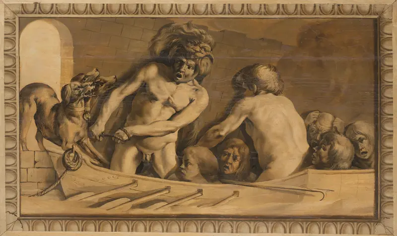 Hercules Gets Cerberus from the Underworld (Charon, the Ferryman of the Styx) Wall Art by Jacob van Campen - High-Resolution Digital Print