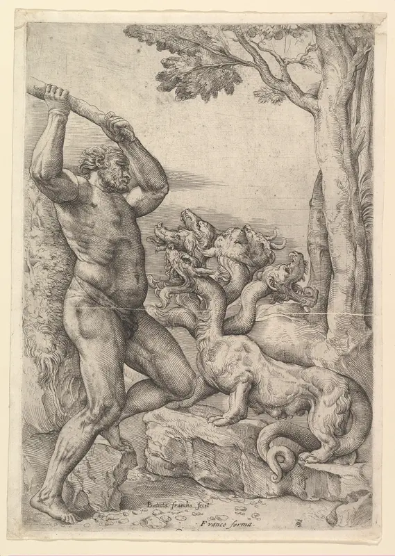Hercules Killing the Hydra of Lerna Wall Art by Battista Franco - High-Resolution Digital Print