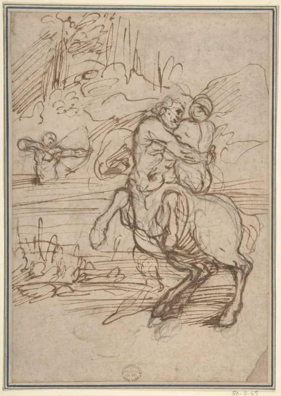Hercules, Nessus the Centaur, and Deianeira, from "The Labors of Hercules" Wall Art by Anonymous, Italian, Roman-Bolognese, 17th century - High-Resolution Digital Print