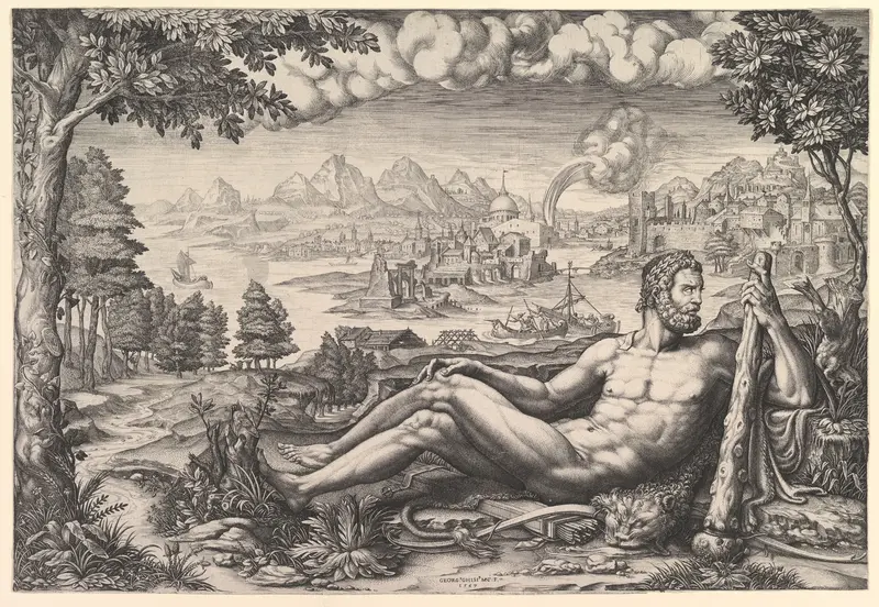 Hercules Resting from His Labors Wall Art by Giorgio Ghisi - High-Resolution Digital Print