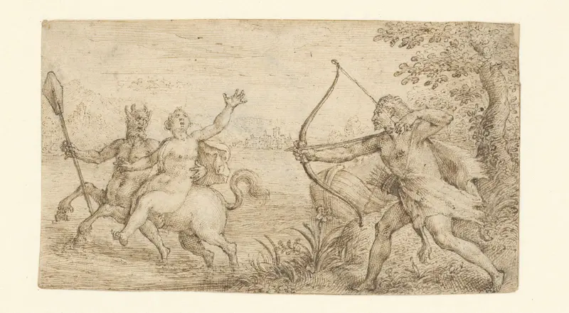 Hercules richt zijn boog op de centaur Nessus die Deïanira ontvoert Wall Art by Crispijn van de Passe (I) - High-Resolution Digital Print