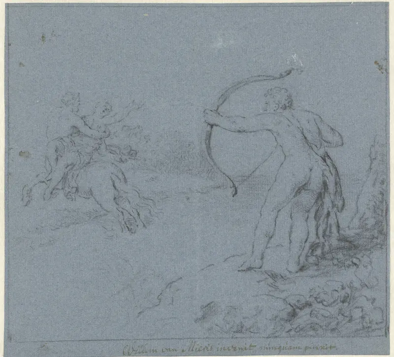 Hercules richt zijn pijl op Nessus die Deïanira ontvoert Wall Art by Willem van Mieris - High-Resolution Digital Print