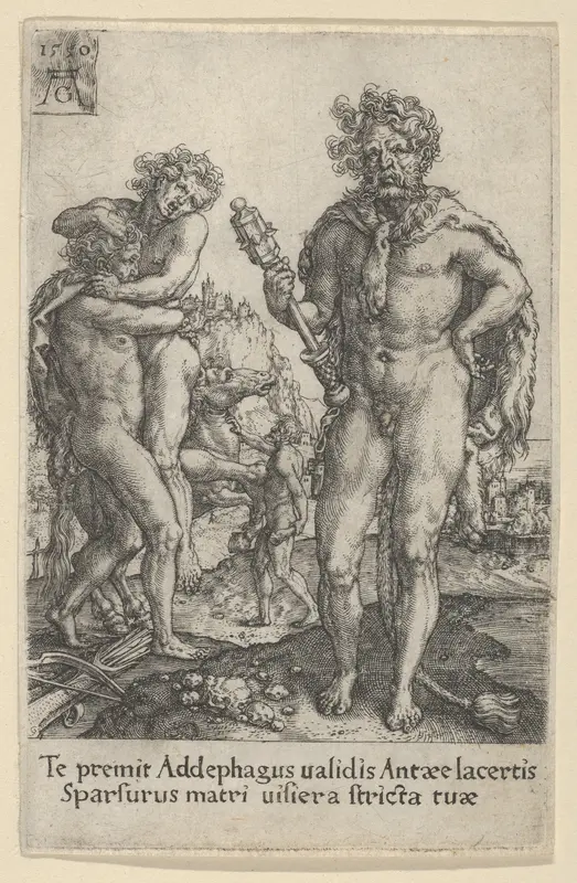 Hercules Squeezing Antaeus to Death, from The Labors of Hercules Wall Art by Heinrich Aldegrever - High-Resolution Digital Print