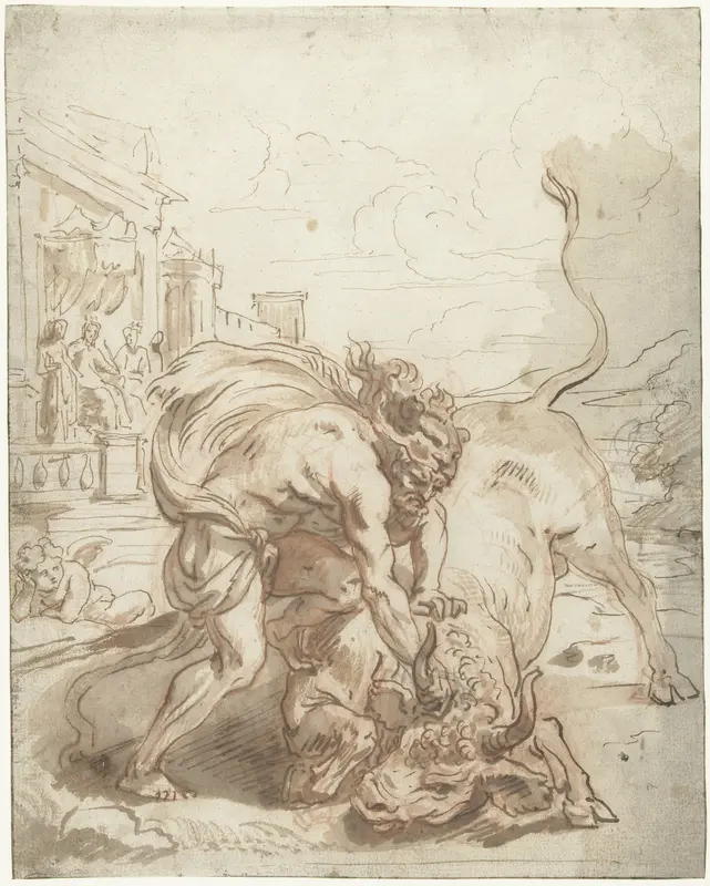 Hercules verslaat Acheloüs in de gedaante van een stier Wall Art by Abraham van Diepenbeeck - High-Resolution Digital Print