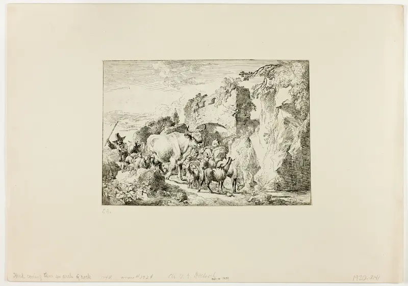 Herd Coming through an Arch of Rock Wall Art by Christian Wilhelm Ernst Dietrich - High-Resolution Digital Print
