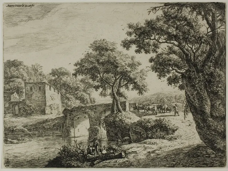 Herd Near a Stone Bridge Wall Art by Anthonie Waterloo - High-Resolution Digital Print