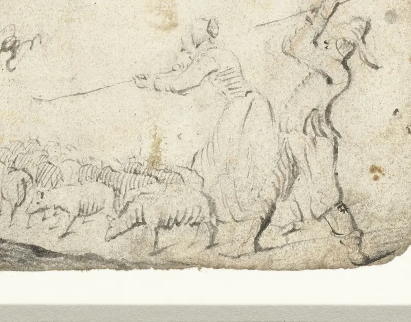 Herder en herderin drijven hun schapen voort Wall Art by Harmen ter Borch - High-Resolution Digital Print