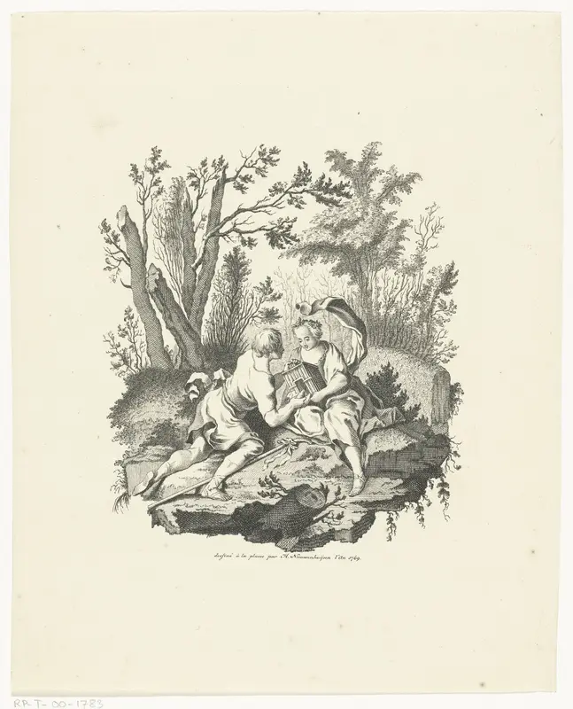 Herder en herderinnetje met vogel en vogelhuisje Wall Art by Hendrik Nieuwenhuysen - High-Resolution Digital Print