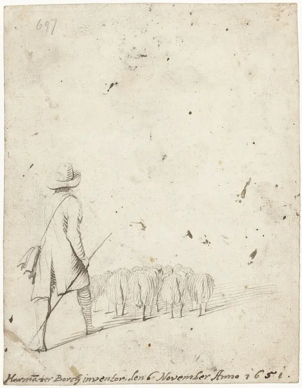Herder en zijn schapen, van achteren Wall Art by Unknown - High-Resolution Digital Print