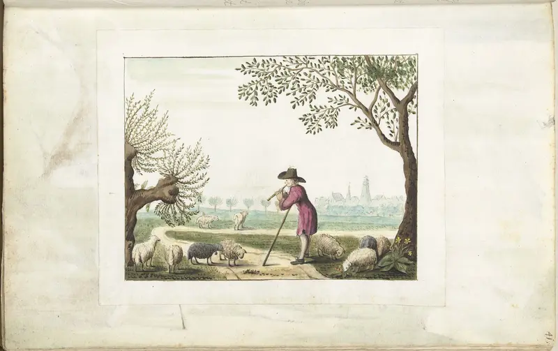 Herder fluitspelend bij zijn schapen Wall Art by Unknown - High-Resolution Digital Print