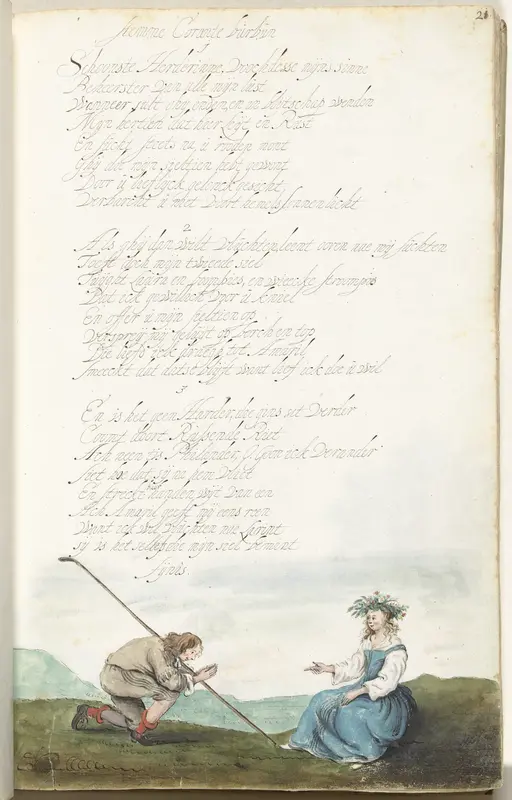 Herder knielend voor een herderin Wall Art by Gesina ter Borch - High-Resolution Digital Print