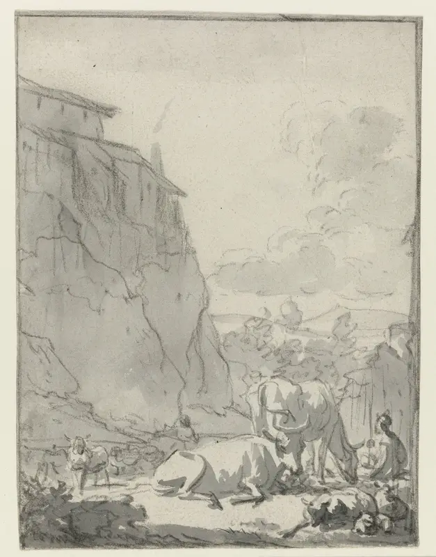 Herder met koeien en schapen in een Italianiserend landschap Wall Art by Adriaen van de Velde - High-Resolution Digital Print