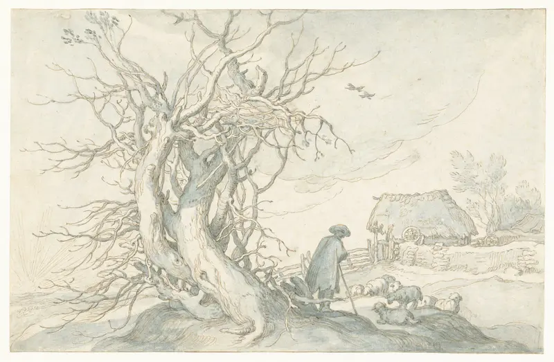 Herder met schapen bij een dode boom Wall Art by Abraham Bloemaert - High-Resolution Digital Print