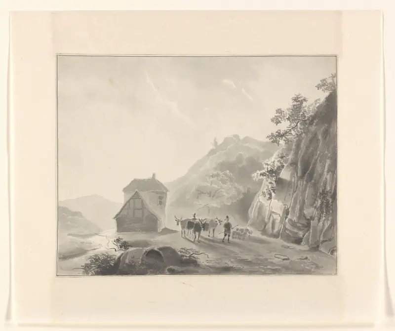 Herder met vee in een berglandschap Wall Art by Johannes van Reijn - High-Resolution Digital Print
