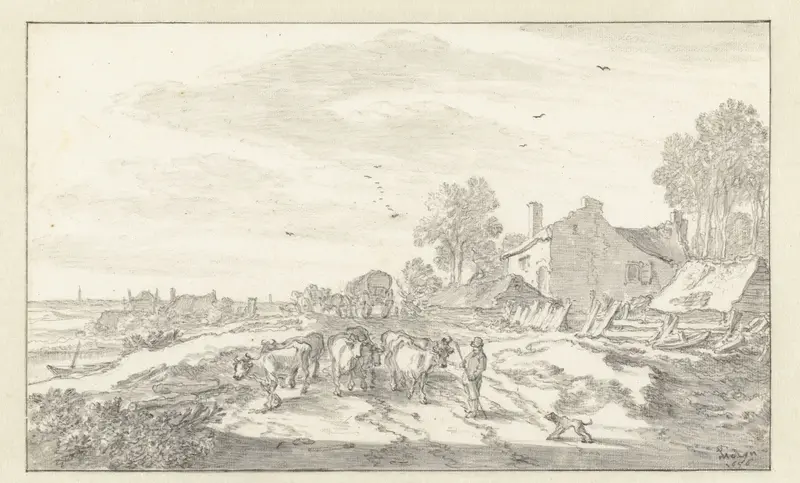 Herder met vee op een landweg Wall Art by Pieter de Molijn - High-Resolution Digital Print