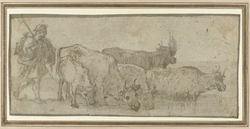 Herder met zijn kudde runderen bij een wed Wall Art by Claude Lorrain - High-Resolution Digital Print