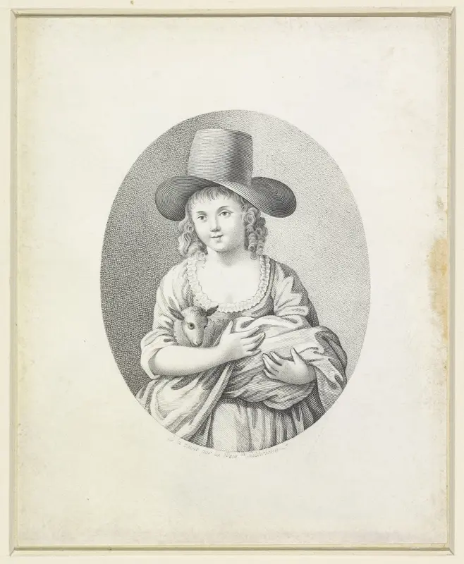 Herderin met lam in ovaal Wall Art by Françoise Jeanne Ridderbosch - High-Resolution Digital Print