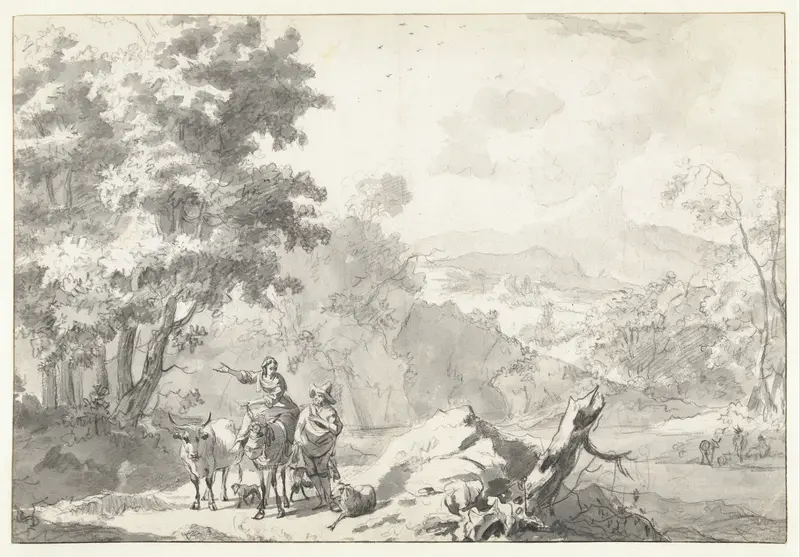Herders en vee in een zuidelijk landschap Wall Art by Abraham Jansz Begeyn - High-Resolution Digital Print