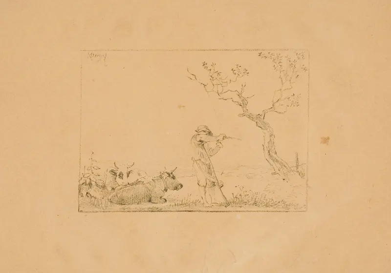 Herdsman Sharpening a Scythe, with Cattle