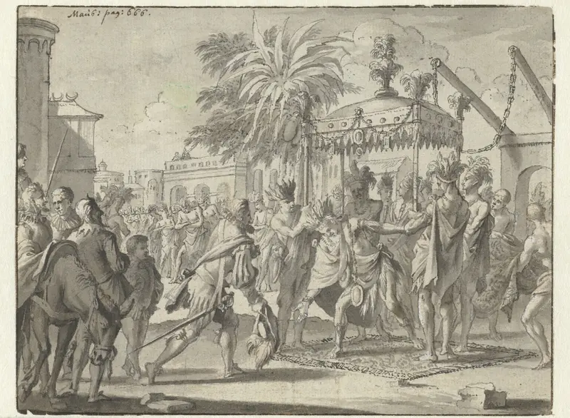 Hernán Cortés wordt door Montezuma ontvangen Wall Art by Jan Goeree - High-Resolution Digital Print