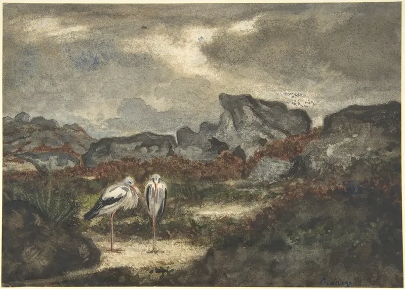 Herons in Landscape Wall Art by Antoine-Louis Barye - High-Resolution Digital Print
