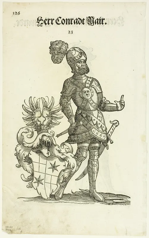 Herr Conradt Mair (recto) and Herr Hanns Paulus Herwardt (verso) from Augsburger Geschlechter Buch, plate 25 from Woodcuts from Books of the XVI Century Wall Art by Christoph Weiditz, I - High-Resolution Digital Print