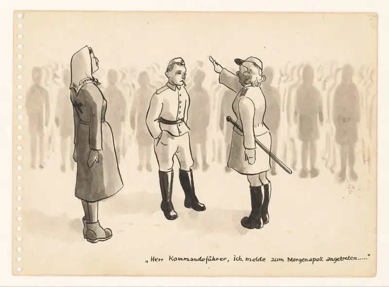 'Herr Kommandoführer, ich melde zum Morgenapell angetreten ...' Wall Art by Agatha Abrahamina Siegenbeek van Heukelom (Atie) - High-Resolution Digital Print