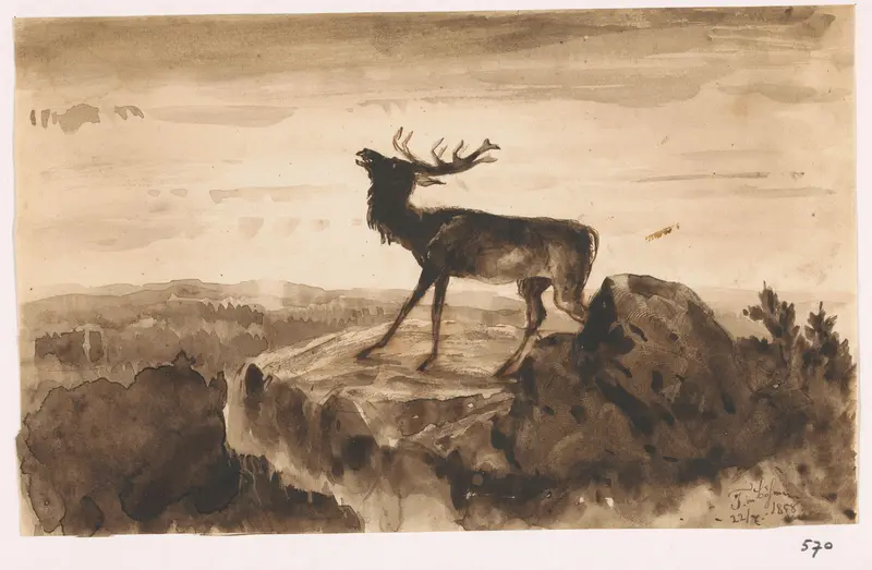 Hert op stenen plateau Wall Art by Unknown - High-Resolution Digital Print
