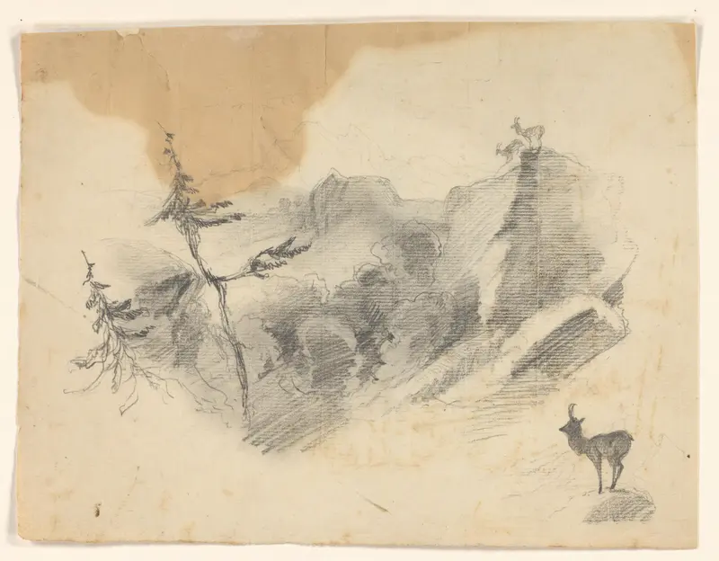 Herten in een bergachtig landschap Wall Art by Johannes Tavenraat - High-Resolution Digital Print