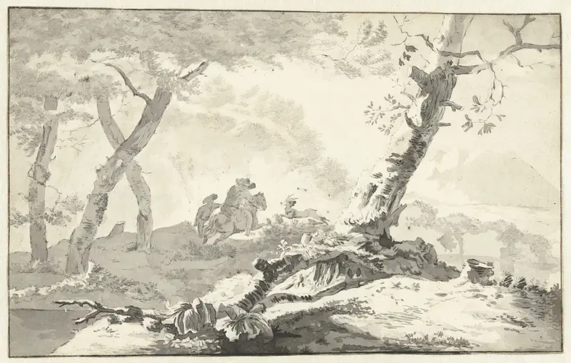 Hertenjacht in een bergachtig landschap Wall Art by anonymous - High-Resolution Digital Print