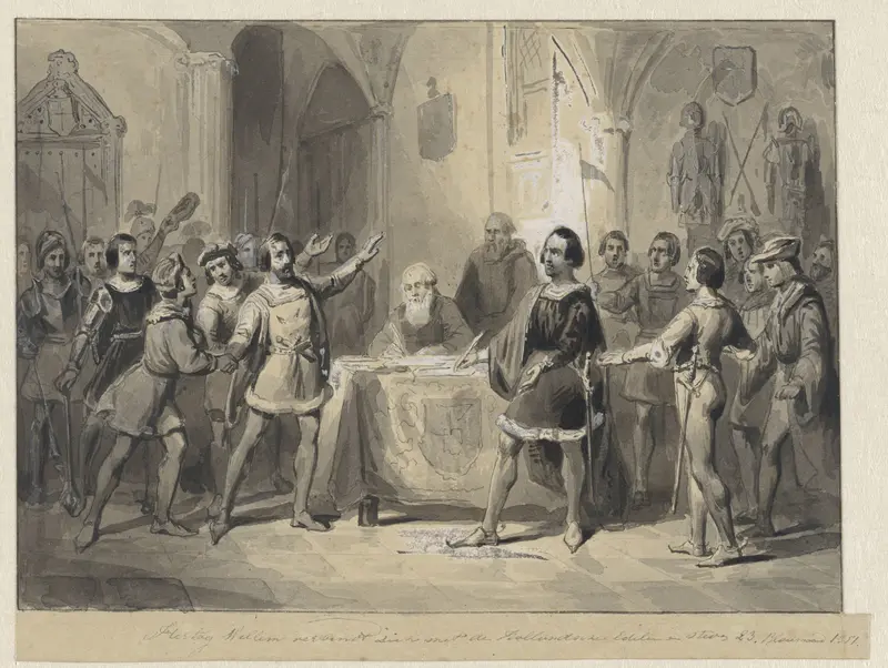 Hertog Willem verbindt zich met de Hollandse edelen en steden Wall Art by Johann Wilhelm Kaiser (I) - High-Resolution Digital Print