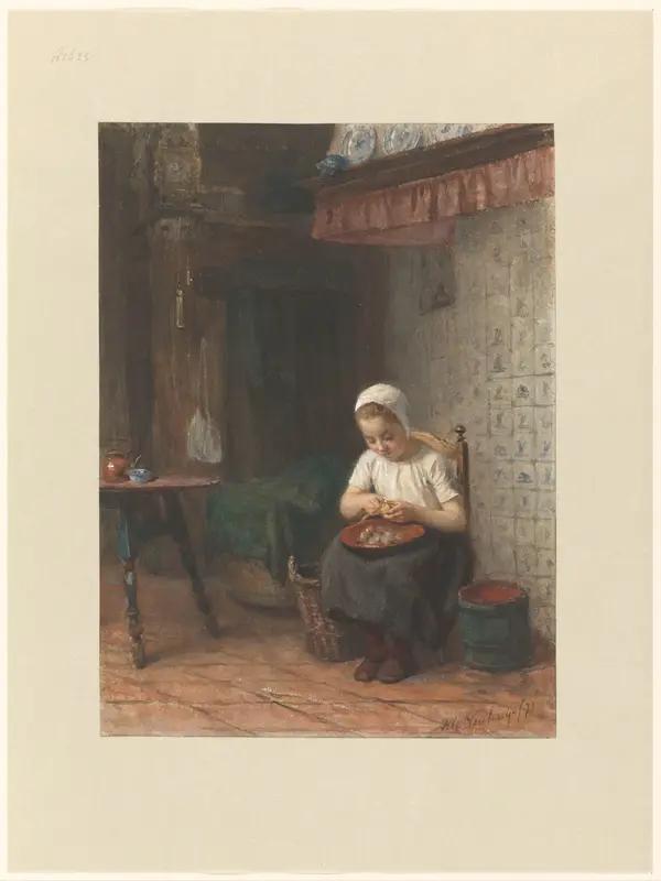 Het aardappelschilstertje Wall Art by Albert Neuhuys (1844-1914) - High-Resolution Digital Print