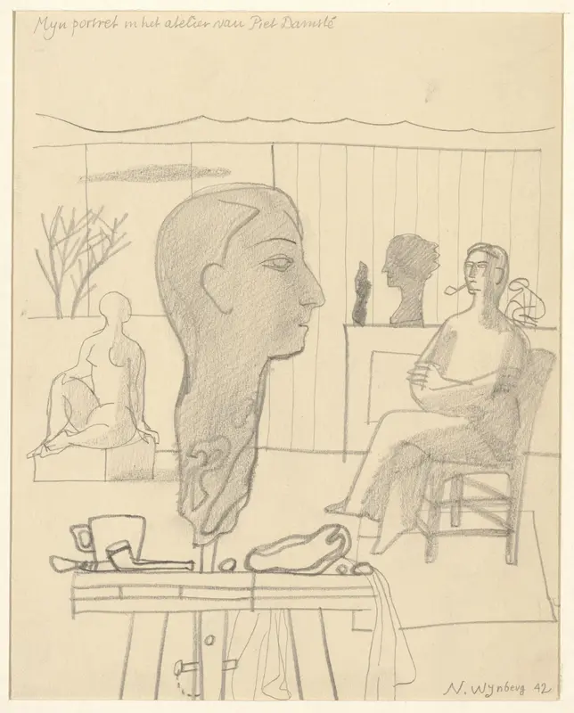 Het atelier van Piet Damsté met portretkop van Nicolaas Wijnberg Wall Art by Unknown - High-Resolution Digital Print