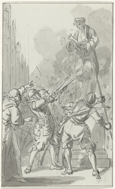 Het beeld van Erasmus te Rotterdam beschoten door de Spanjaarden, 1572 Wall Art by Jacobus Buys - High-Resolution Digital Print