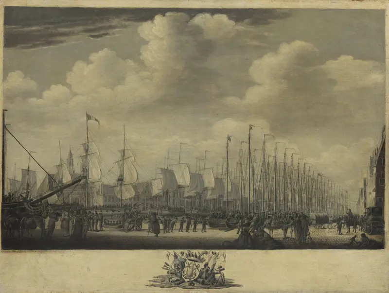 Het bemannen van de vloot in de haven van Vlissingen, 1804 Wall Art by Jacob Schwartzenbach - High-Resolution Digital Print