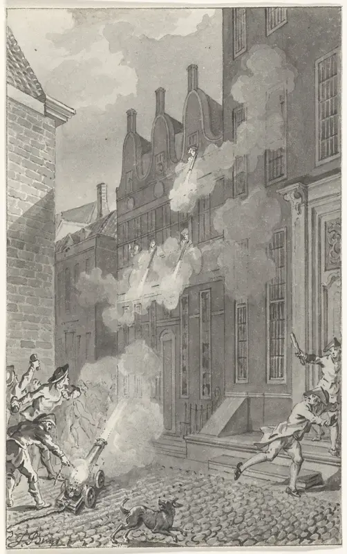 Het beschieten met kanonnen van het huis Leeuwenburg van Dr. Lucas van Steveninck te Middelburg in de nacht van 30 juni op 1 juli 1787 Wall Art by Unknown - High-Resolution Digital Print