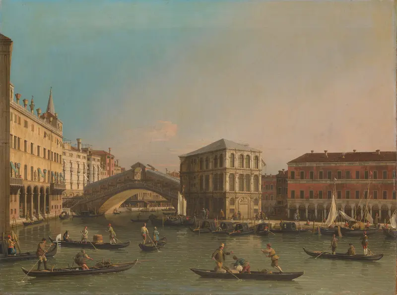 Het Canal Grande met de Ponte Rialto en de Fondaco dei Tedeschi Wall Art by Unknown - High-Resolution Digital Print