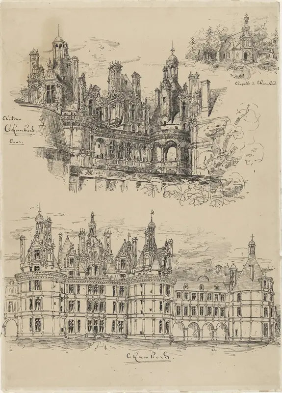 Het Château Chambord en de Chapelle de Chambord Wall Art by Wilhelm Cornelis Bauer - High-Resolution Digital Print