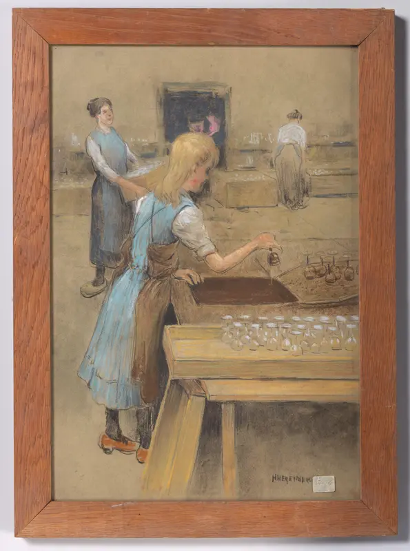 Het dompelen van glazen in een asfaltbad Wall Art by Herman Heijenbrock - High-Resolution Digital Print